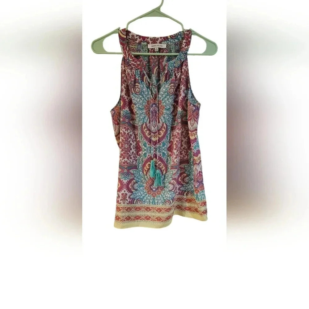 Rose + Olive - Bohemian Sleeveless Top​​​​​ - Picture 1 of 7